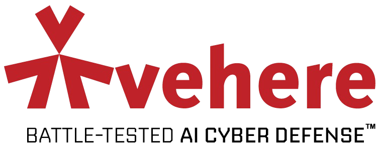 Vehere logo featuring the Battle-Tested AI Cyber Defense tagline, representing the company's AI-powered cybersecurity and network defense solutions.