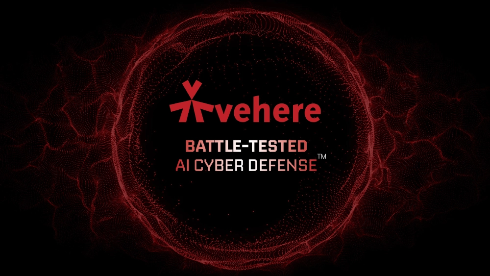 Abstract red gradient background representing Vehere's Battle-Tested AI Cyber Defense brand identity.