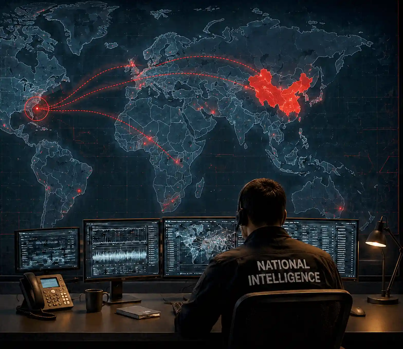 Military communications monitoring system supporting cross-border espionage detection through lawful bulk interception and signal intelligence.