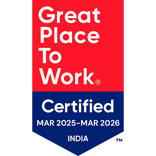 Great Place to Work Certified India badge valid from March 2025 to March 2026.